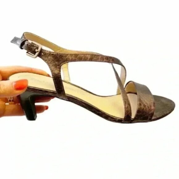 Franco Sarto Kitten Heel Strappy Sandals Metallic Bronze Snakeskin Leather 6.5 - Picture 12 of 12